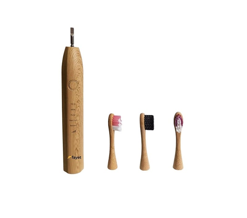 Fayet Bamboo Smart Sonic Electric Toothbrush, IPX8 Waterproof Lightweight Automatic Eco Friendly Electric Toothbrushes 5 Modes
